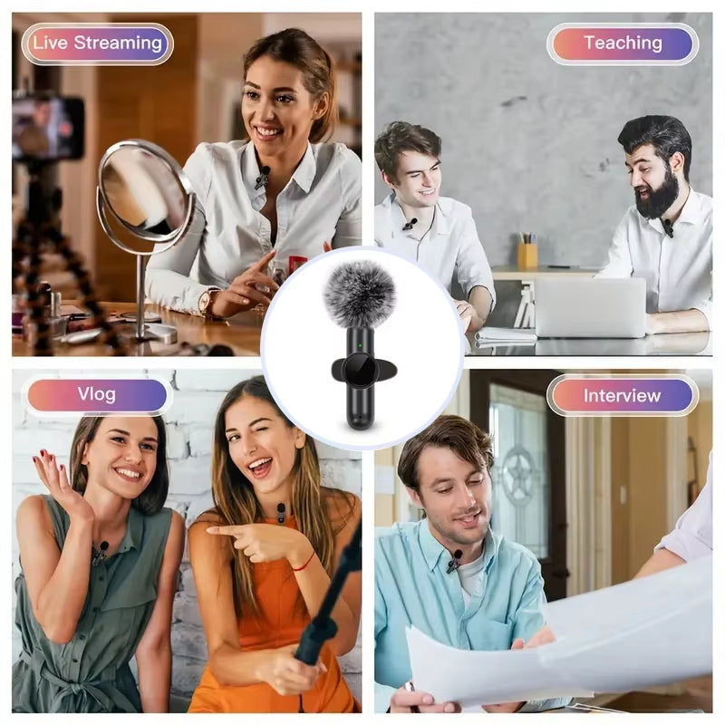 Wireless Lavalier Microphone with Windproof Cover Audio Video Recording Mini Mic for Iphone Android Mobile Phone Microphone