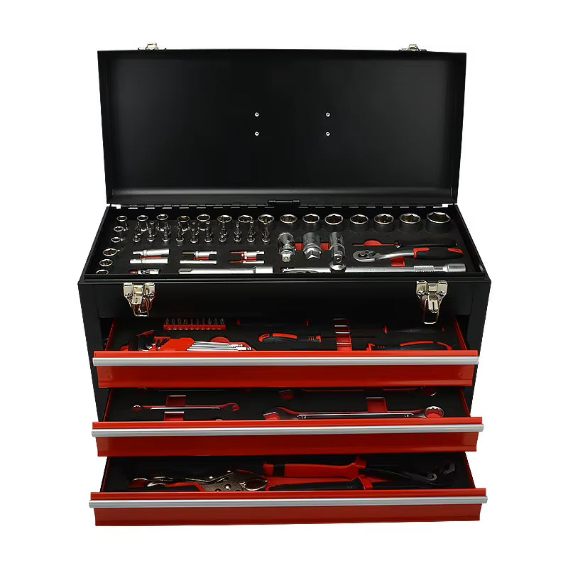 108 Piece Mechanic Tool Set with 3 Drawer Metal Tool Box for Auto Repair Workshop Use