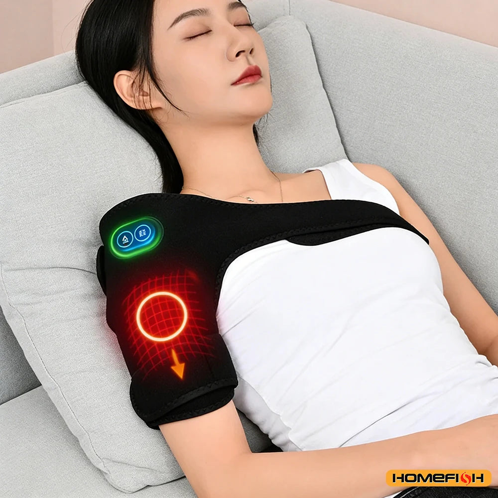Home Therapy Heated Shoulder Brace, Plug-In Design with Graphene Warming Pulse Vibration