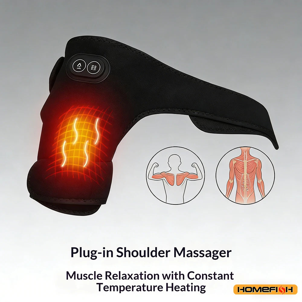 Home Therapy Heated Shoulder Brace, Plug-In Design with Graphene Warming Pulse Vibration