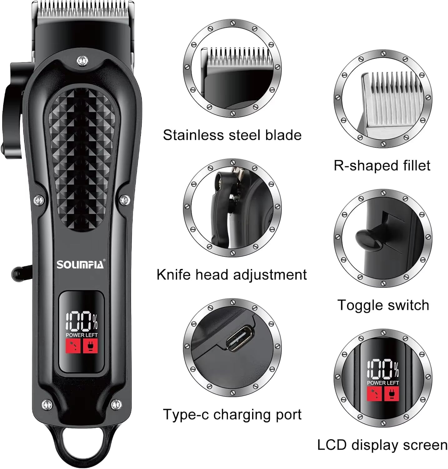 Solimpia Electric Hair Clippers Adjustable Hair Cutter Machine USB Charging Hair Trimmer for Men Grooming