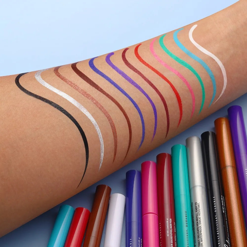 12 Colors Water-Based Eyeliner Liquid Matte Red Quick-Drying Smudge-Proof Smooth Eyeliner Pen Long-Lasting Eyes Makeup Cosmetics