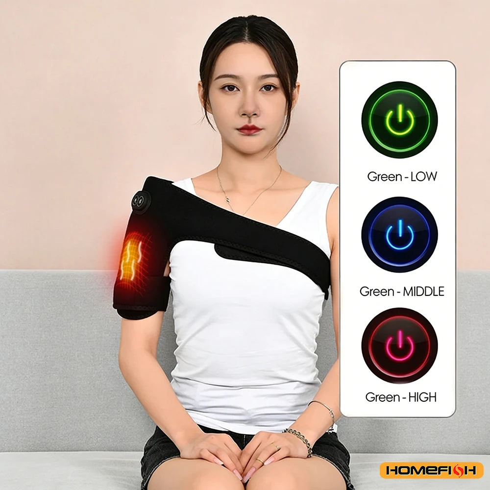 Home Therapy Heated Shoulder Brace, Plug-In Design with Graphene Warming Pulse Vibration