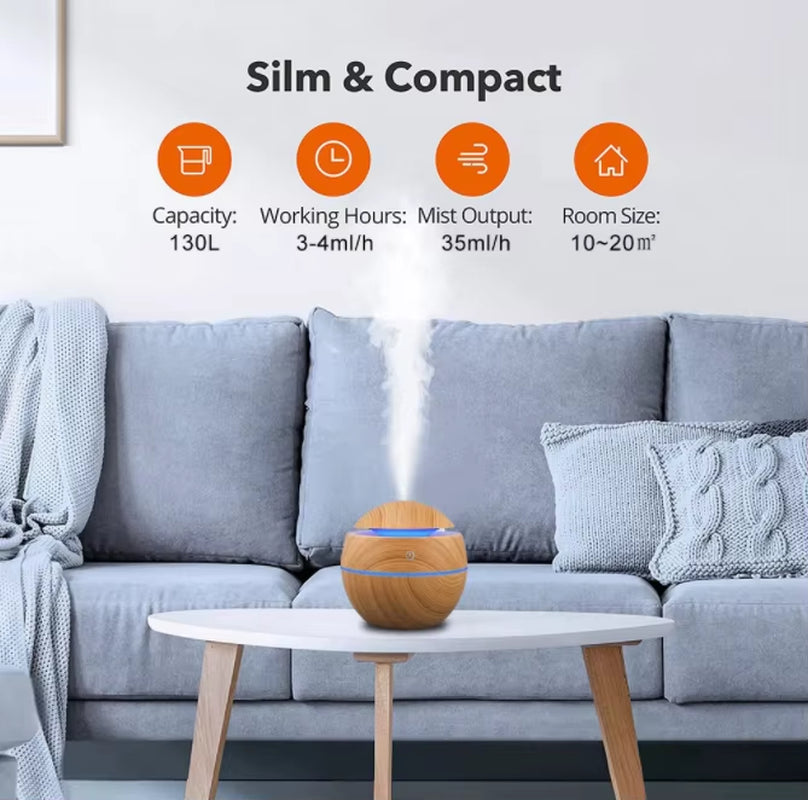 Customizable Lar Wood Grain LED Air Humidifier with Logo New Personal Space Steam Ultrasonic Water Spray Fragrance Diffuser