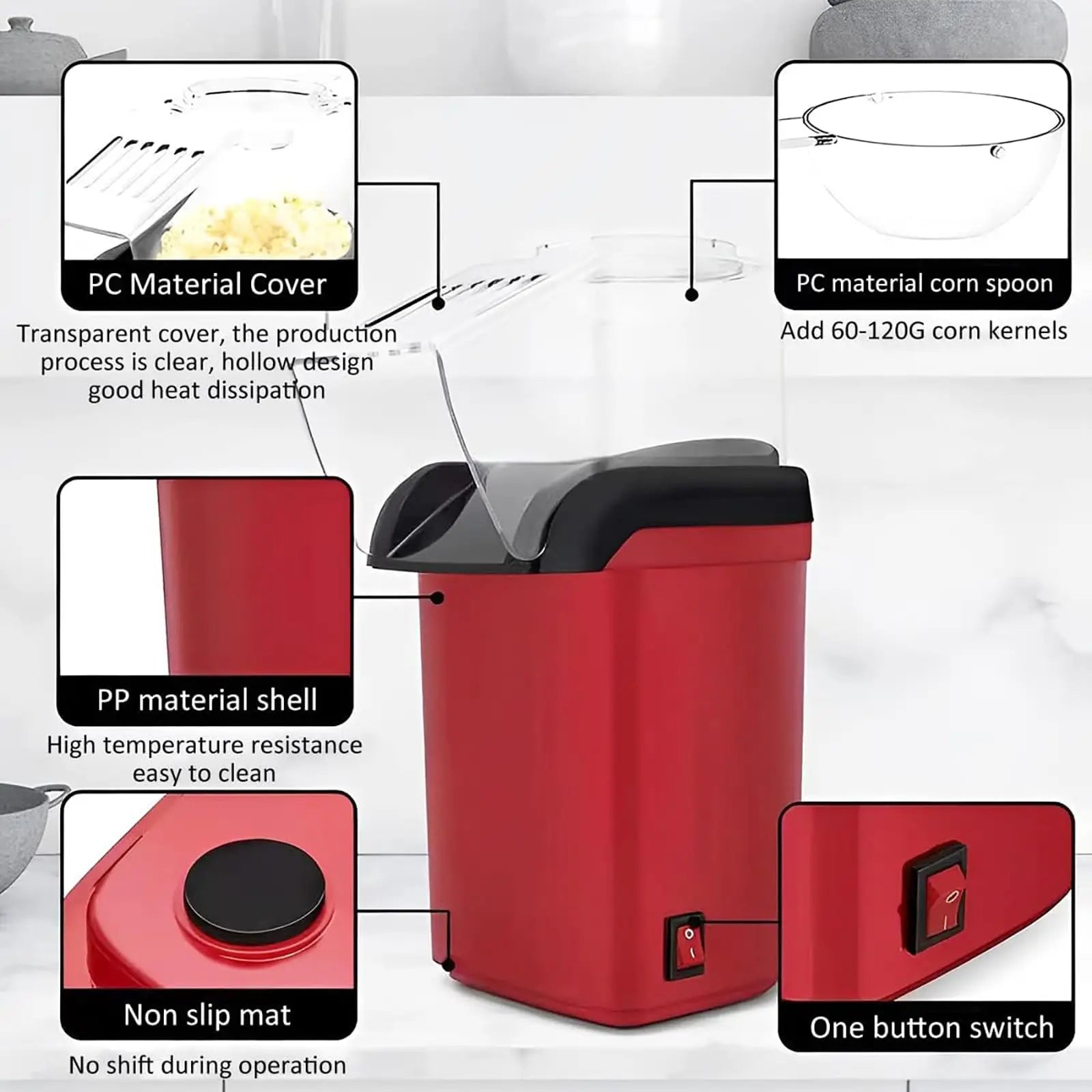 Iruibo 2025 New High Quality Electric Popcorn Maker, Mini Hot Air Popcorn Maker for Quick Homemade Snacks, Essential for Outdoor Outings