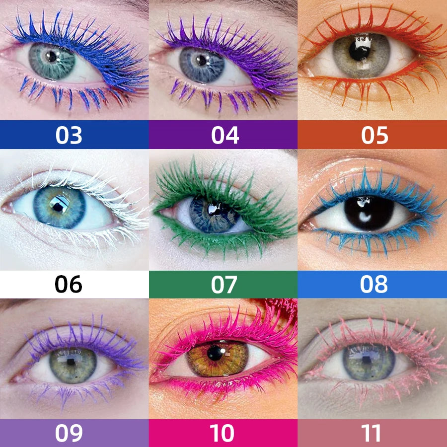 5D Waterproof Mascara Vibrant 9 Color-Lasting Curl Ink Formula -Eyeliner Extension Blue Green Black Eye Makeup Cosmetic