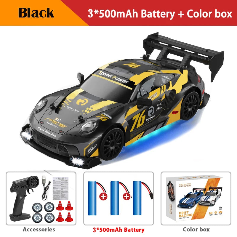 4WD RC Car with LED Remote Control Cars High Speed Fast Drift Racing 2.4G Radio RTR Vehicle GTRPRO Model Toy Kids Children Gift