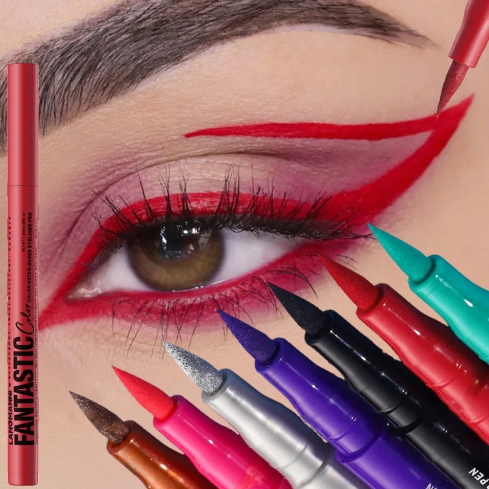 12 Colors Water-Based Eyeliner Liquid Matte Red Quick-Drying Smudge-Proof Smooth Eyeliner Pen Long-Lasting Eyes Makeup Cosmetics