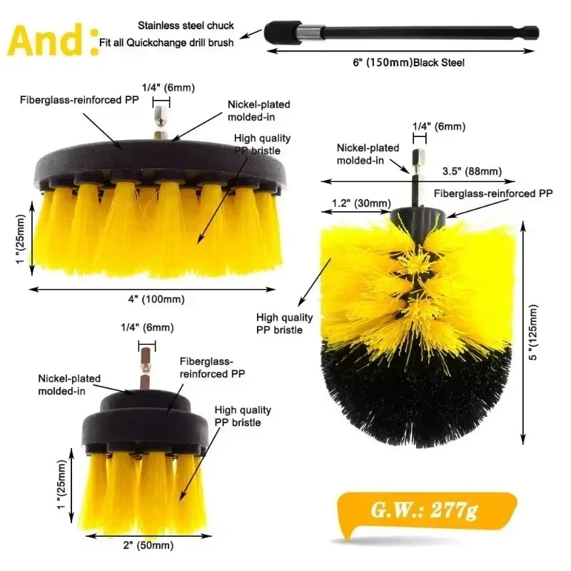 Electric Scrubber Brush Drill Brush Kit Power Drills Scrubber Brush & Rod for Carpet Glass Car Tires Nylon Brushes 2/3.5/4''