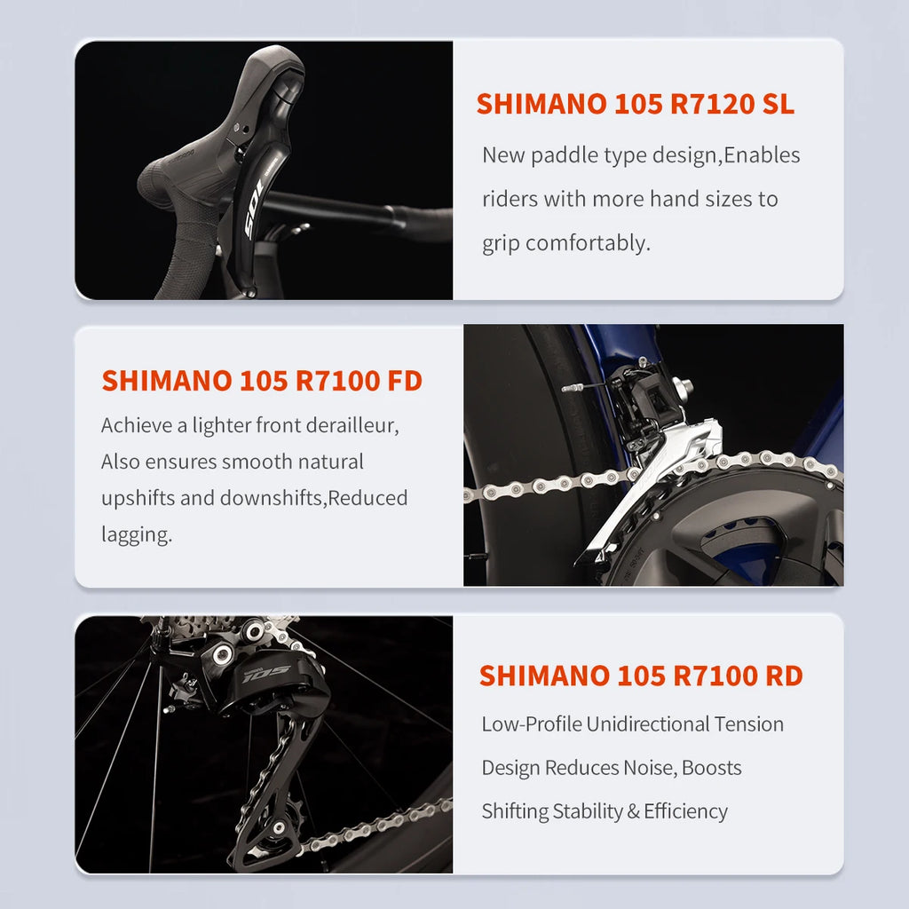NEW A7L /A7L Pro Carbon Road Bike, Adult Racing Bike, Equipped with Shimano 105 R7100, 24-Speed Hydraulic Brakes