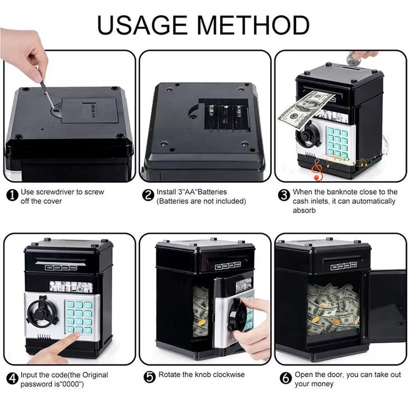 Children Safe Machine Electronic Coins Cash Coded Lock Password ATM Piggy Bank Safety Money Box for Kids Gift Coin Bank
