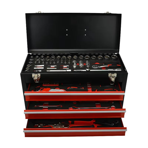 108 Piece Mechanic Tool Set with 3 Drawer Metal Tool Box for Auto Repair Workshop Use