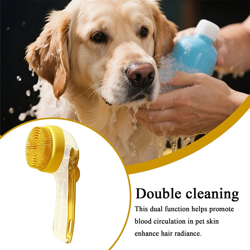 Pet Bathing Brush Long Handle Soft Silicone Shower Clean Tools Grooming Scrubber with Shampoo Dispenser Bath Brush for Dog & Cat
