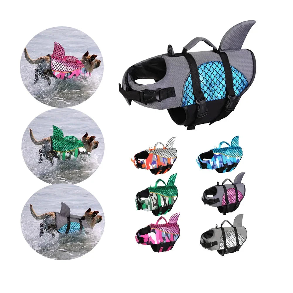 Dog Life Jacket Shark Pets Life Vest Adjustable Ripstop Dogs Swimming Safety Vest with Superior Buoyancy Rescue Handle for Dogs