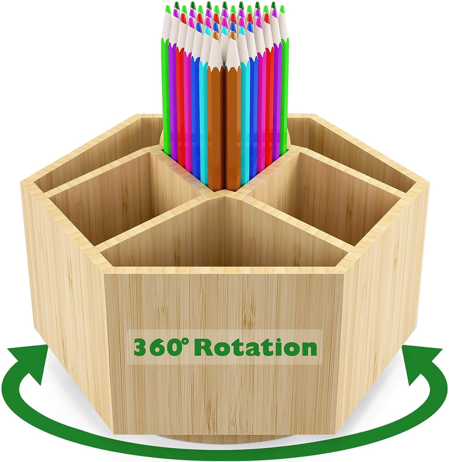 Bamboo Art Supply Organizer, Back to School Supplies, Hold 350+ Pencils, Rotating School Supplies Holder for Pen, Colored Pencil, Art Brushes, Desktop Storage Caddy for Classroom & Art Studio