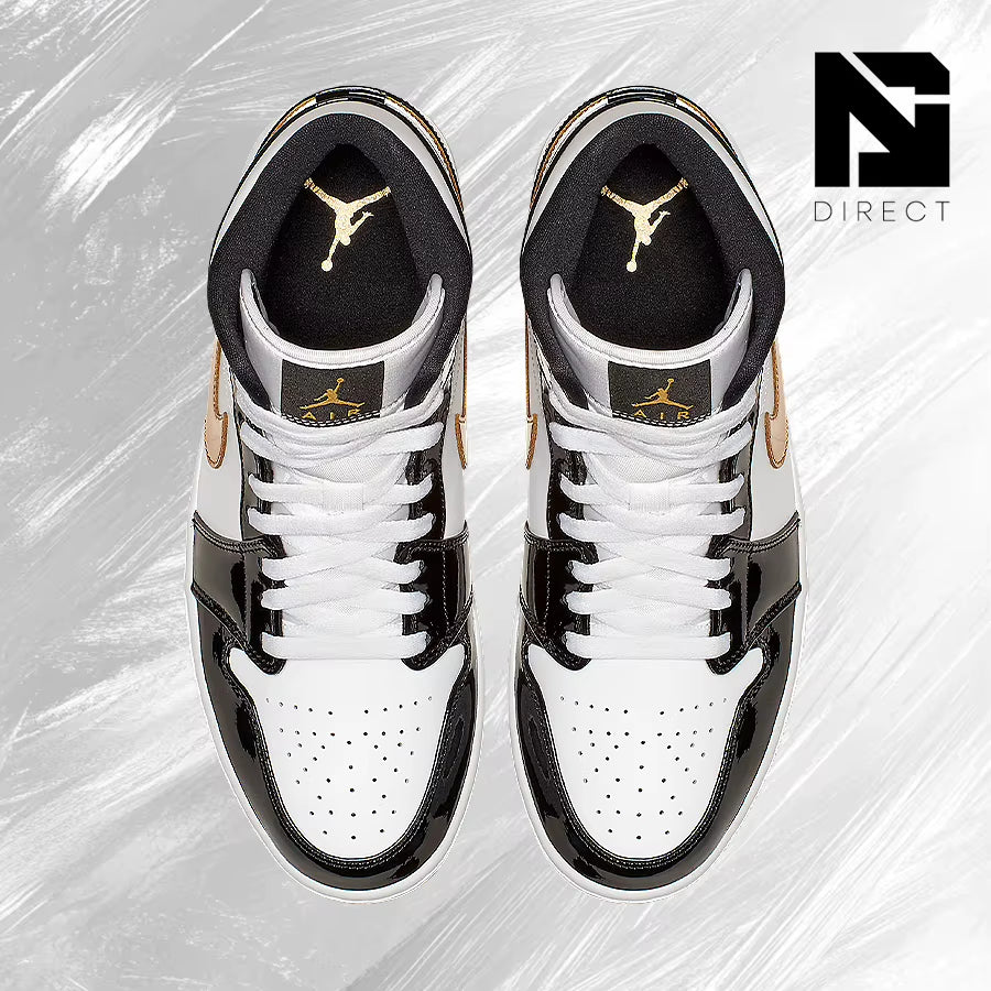 Air Jordan 1 Mid Patent SE 'Black Gold' Mid Top Shoes Lace-Up Rubber Outsole Walking Style Sneakers