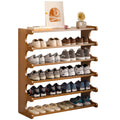 6-Layer Bamboo and Solid Wood Shoe Rack - Large Capacity Entryway Organizer with Open Shelves, Ideal for Home and Bedroom Storage, Entryway Storage