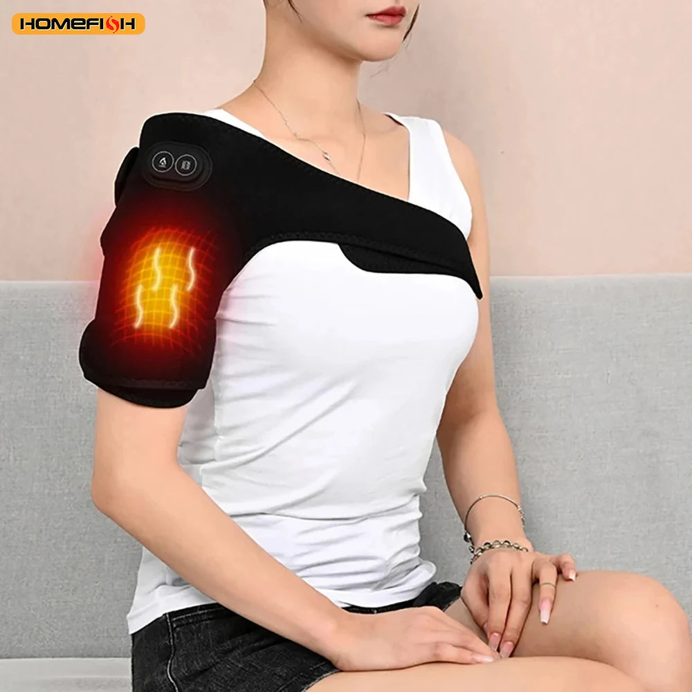 Home Therapy Heated Shoulder Brace, Plug-In Design with Graphene Warming Pulse Vibration