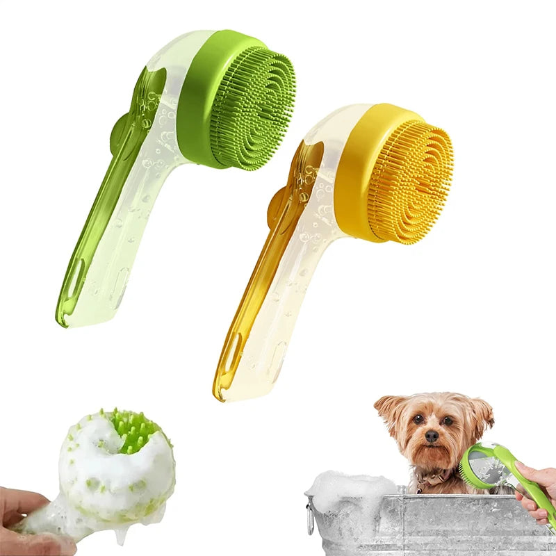 Pet Bathing Brush Long Handle Soft Silicone Shower Clean Tools Grooming Scrubber with Shampoo Dispenser Bath Brush for Dog & Cat