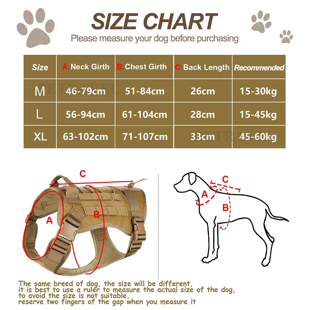 Tactical Dog Harness for Large Pet Harness No-Pull Service Vest Adjustable Military Dog Vest for Training Hunting Walking
