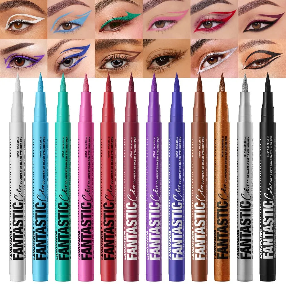 12 Colors Water-Based Eyeliner Liquid Matte Red Quick-Drying Smudge-Proof Smooth Eyeliner Pen Long-Lasting Eyes Makeup Cosmetics