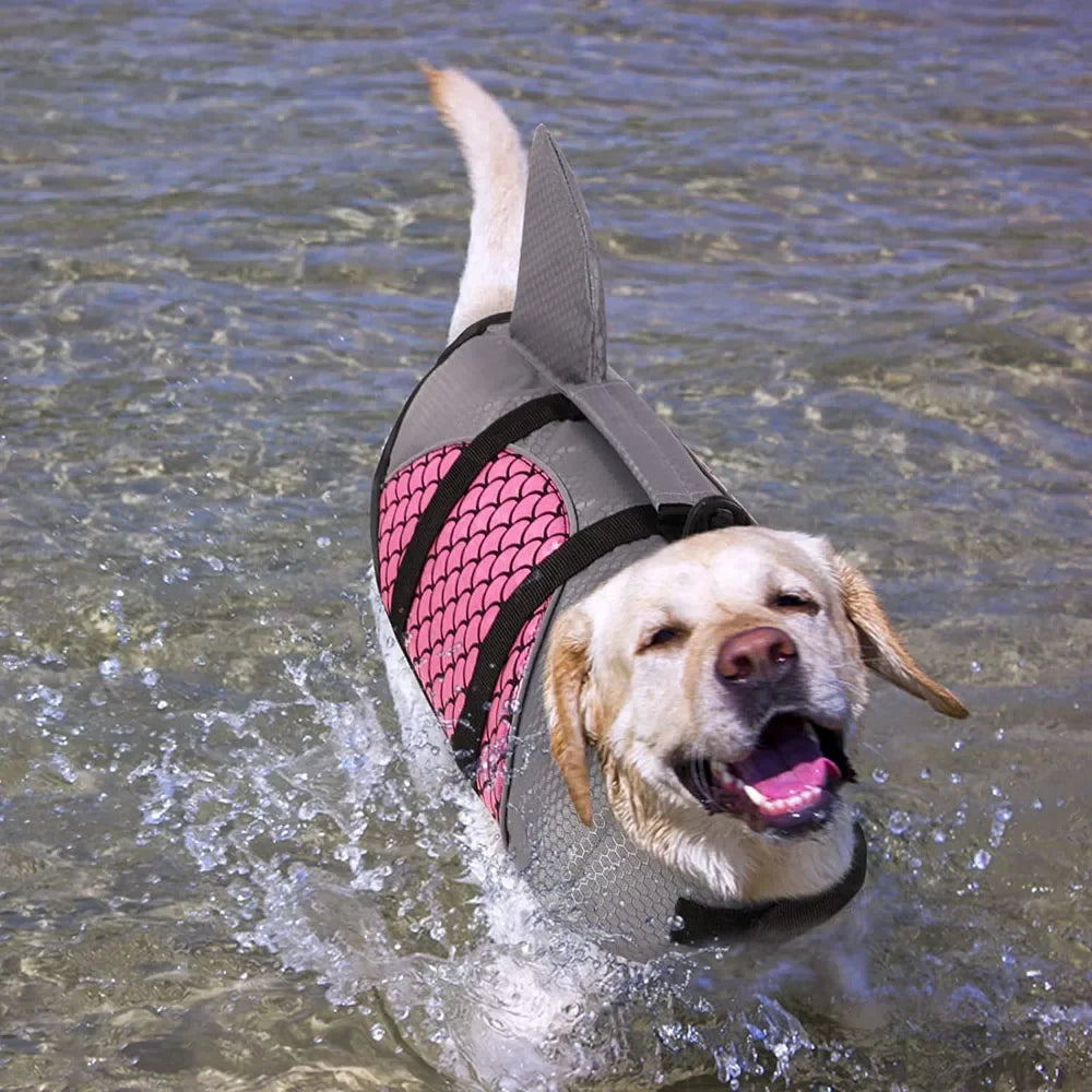 Dog Life Jacket Shark Pets Life Vest Adjustable Ripstop Dogs Swimming Safety Vest with Superior Buoyancy Rescue Handle for Dogs
