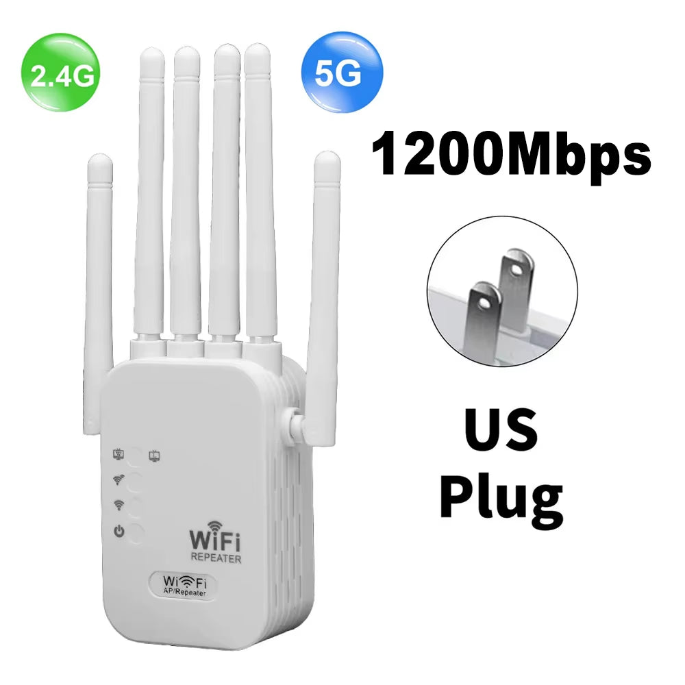 1200Mbps Wifi Repeater Dual Band 2.4G 5G Network Expander Range Extender Signal Booster Amplifier 6 Antenna Wireless Wifi Router