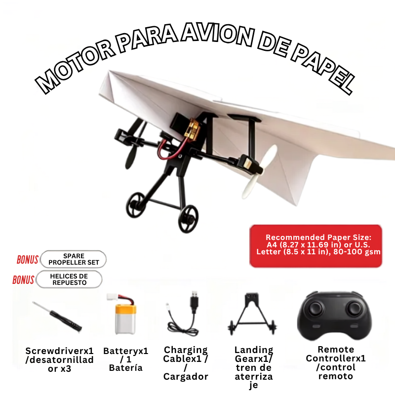 Motor Eléctrico para Avión de Papel a Control Remoto | DIY RC Paper Airplane Kit with Motor