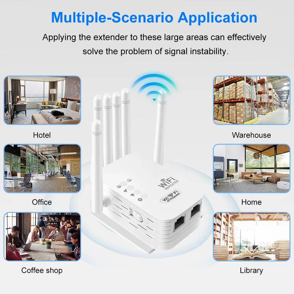 1200Mbps Wifi Repeater Dual Band 2.4G 5G Network Expander Range Extender Signal Booster Amplifier 6 Antenna Wireless Wifi Router