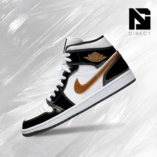 Air Jordan 1 Mid Patent SE 'Black Gold' Mid Top Shoes Lace-Up Rubber Outsole Walking Style Sneakers