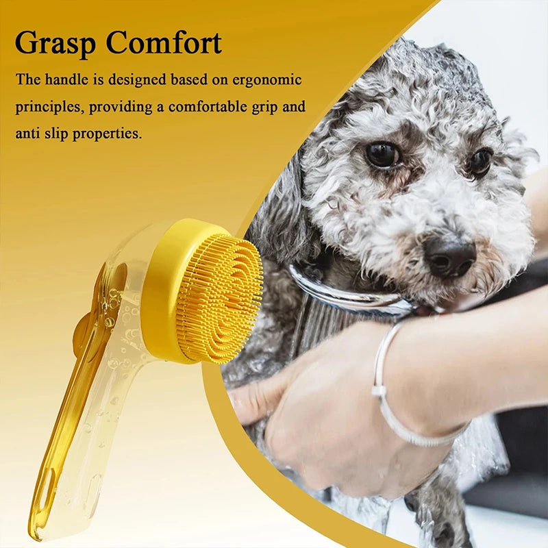 Pet Bathing Brush Long Handle Soft Silicone Shower Clean Tools Grooming Scrubber with Shampoo Dispenser Bath Brush for Dog & Cat