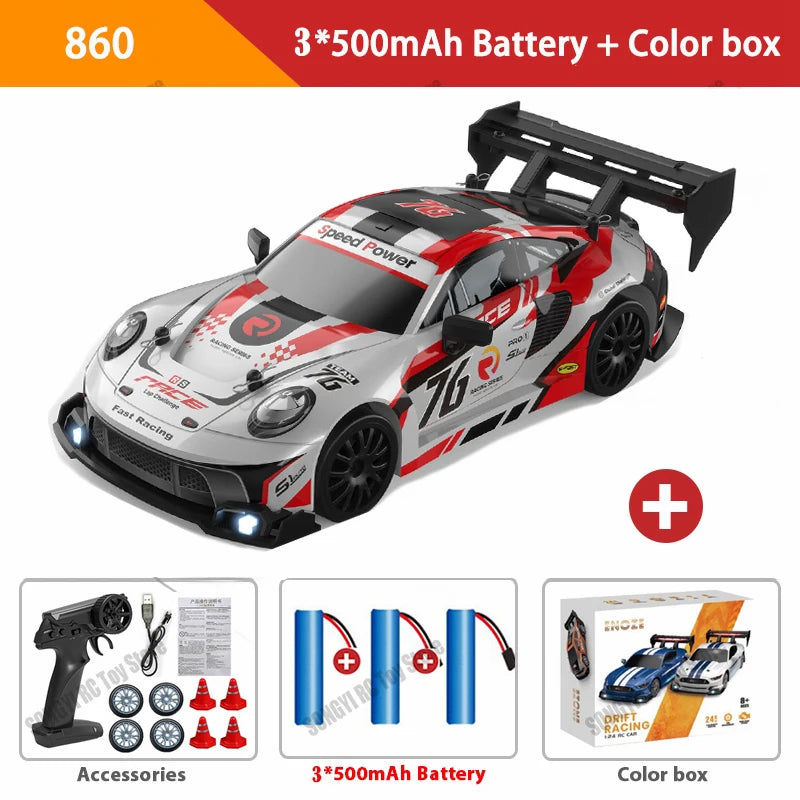 4WD RC Car with LED Remote Control Cars High Speed Fast Drift Racing 2.4G Radio RTR Vehicle GTRPRO Model Toy Kids Children Gift