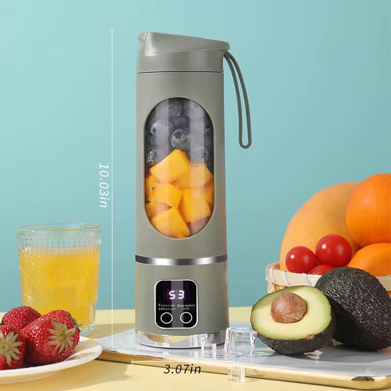 10 Blades Portable Fruit Juicer 450Ml Capacity 3 Gears USB Rechargeable Blender Ice Crusher, Can Make Smoothies/Ice