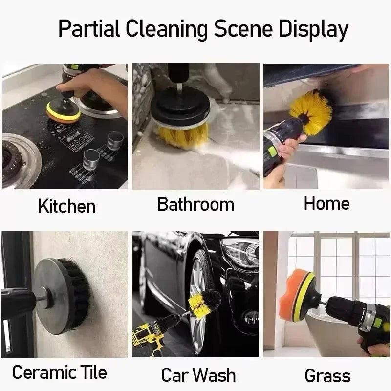 Electric Scrubber Brush Drill Brush Kit Power Drills Scrubber Brush & Rod for Carpet Glass Car Tires Nylon Brushes 2/3.5/4''