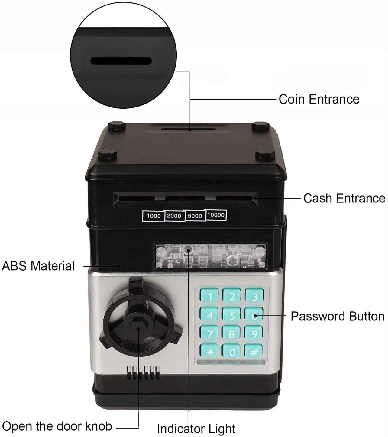 Children Safe Machine Electronic Coins Cash Coded Lock Password ATM Piggy Bank Safety Money Box for Kids Gift Coin Bank