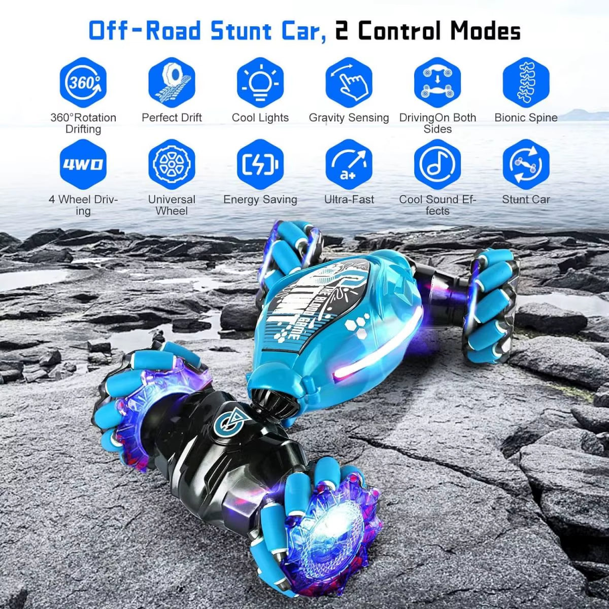 2.4Ghz Hand Controlled Remote Control RC Stunt Car 4 WD Transform Road Twister Cars Gesture Sensing RC Cars Kids Boys Girls Toy