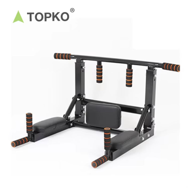 TOPKO Portable Mounted Doorway Pull up Bar Multi-Function Wall Chin up Bar with Dip Station Bars