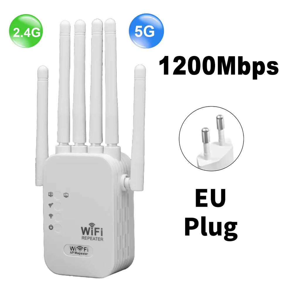 1200Mbps Wifi Repeater Dual Band 2.4G 5G Network Expander Range Extender Signal Booster Amplifier 6 Antenna Wireless Wifi Router