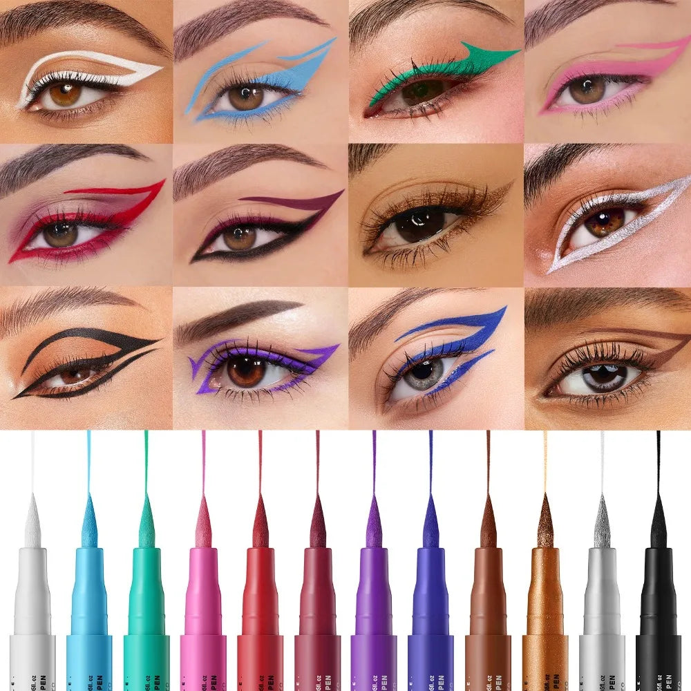 12 Colors Water-Based Eyeliner Liquid Matte Red Quick-Drying Smudge-Proof Smooth Eyeliner Pen Long-Lasting Eyes Makeup Cosmetics