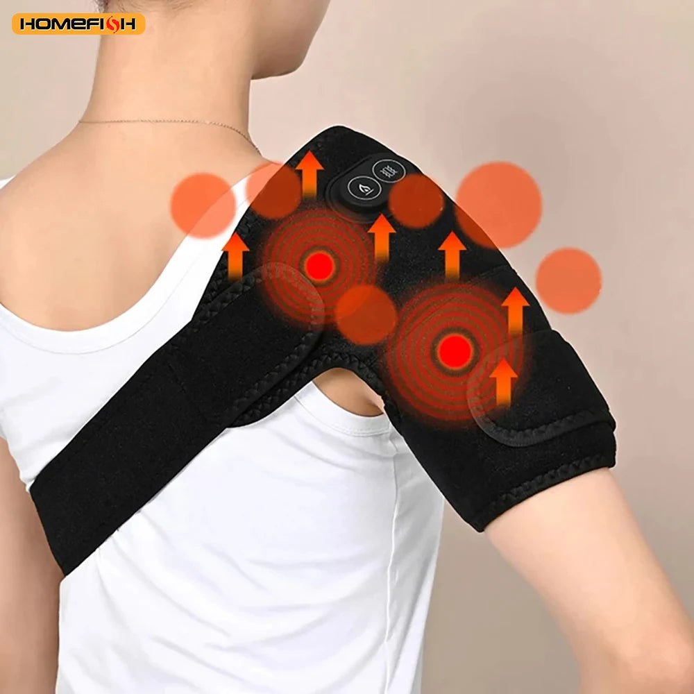 Home Therapy Heated Shoulder Brace, Plug-In Design with Graphene Warming Pulse Vibration