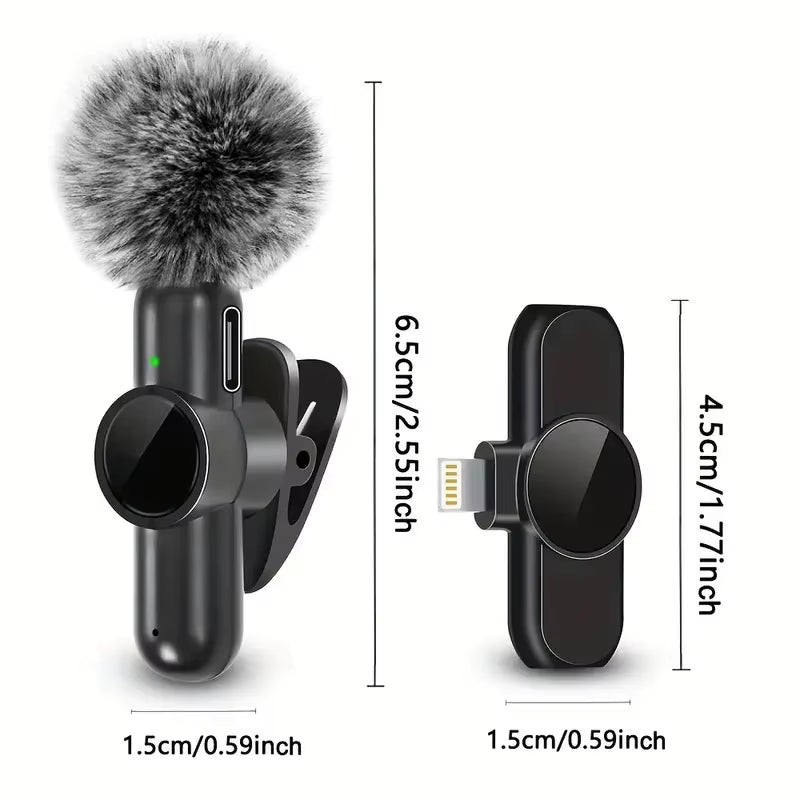 Wireless Lavalier Microphone with Windproof Cover Audio Video Recording Mini Mic for Iphone Android Mobile Phone Microphone