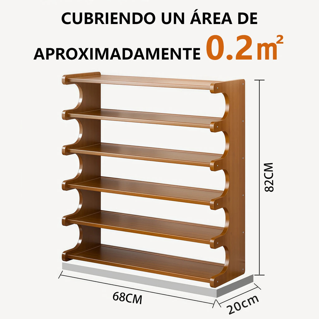 6-Layer Bamboo and Solid Wood Shoe Rack - Large Capacity Entryway Organizer with Open Shelves, Ideal for Home and Bedroom Storage, Entryway Storage