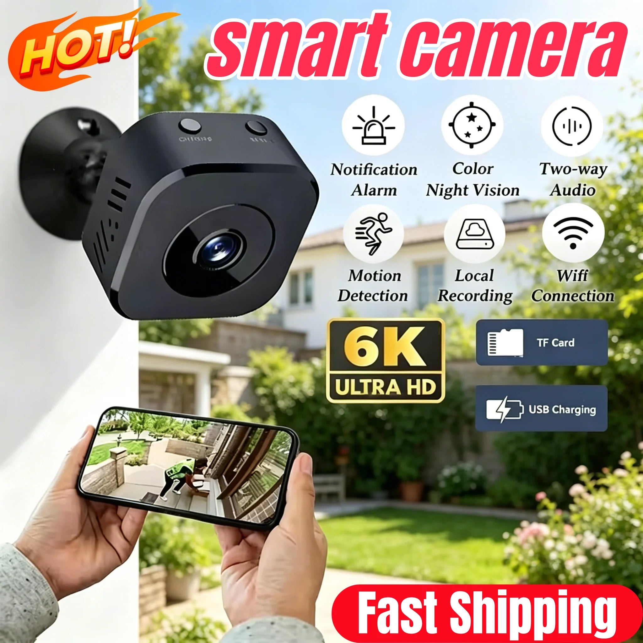 New Mini 6K Wifi Security Camera Full HD Surveillance Cam Two-Way Audio Motion Detection Infrared Night Vision Home Monitor