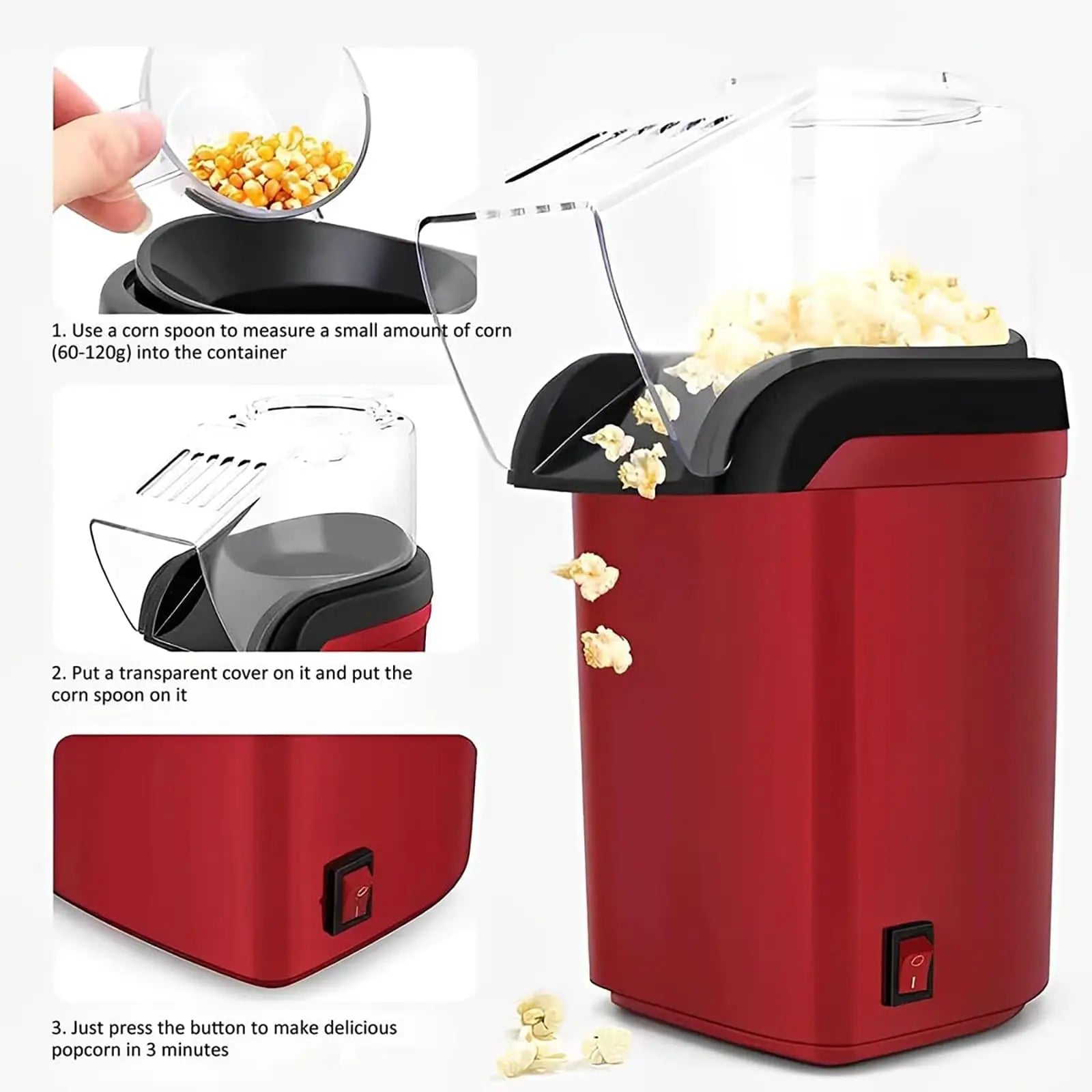 Iruibo 2025 New High Quality Electric Popcorn Maker, Mini Hot Air Popcorn Maker for Quick Homemade Snacks, Essential for Outdoor Outings