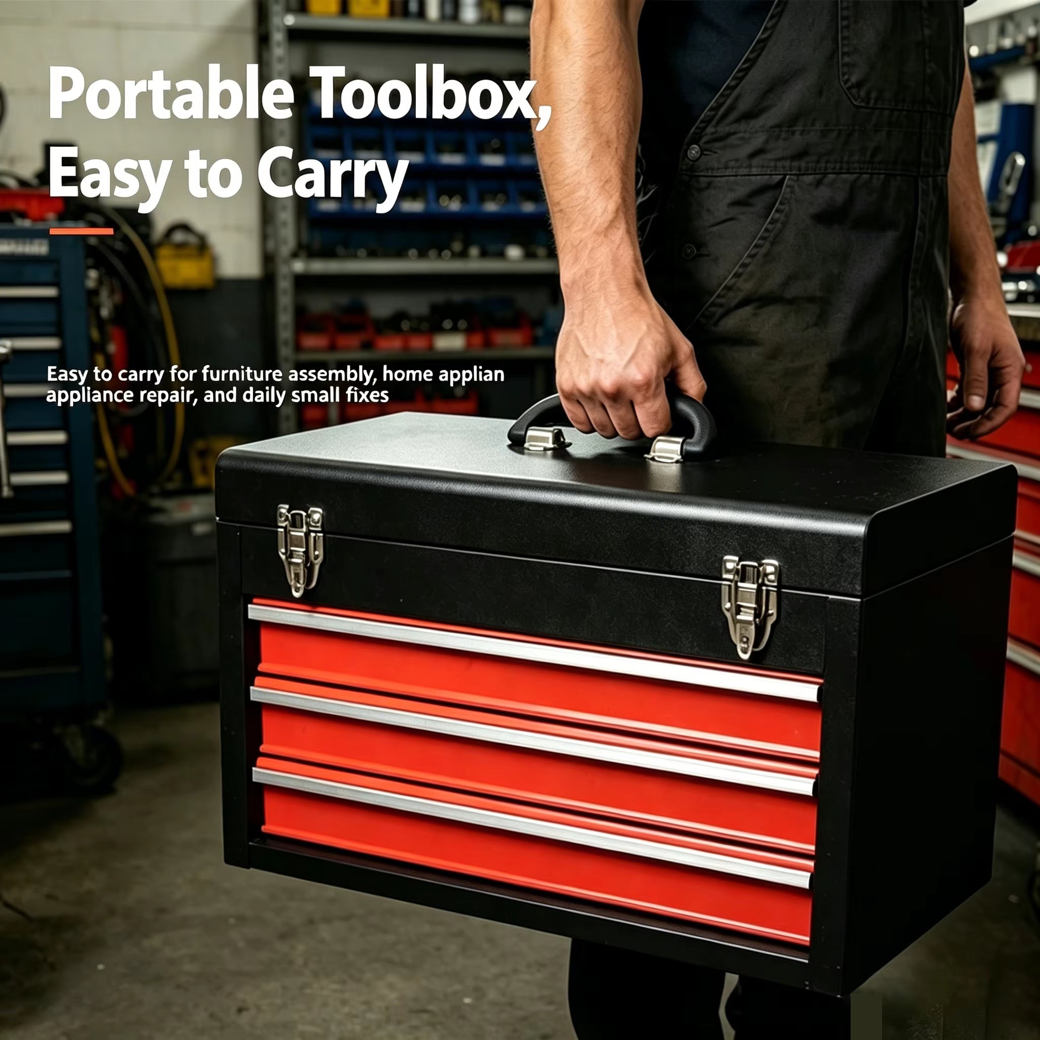 108 Piece Mechanic Tool Set with 3 Drawer Metal Tool Box for Auto Repair Workshop Use